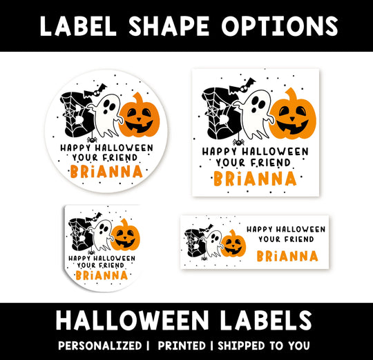 BOO Ghost Pumpkin Personalized Halloween Sticker, Custom Halloween Stickers, Kids Halloween Favor Stickers, Halloween Stickers for School