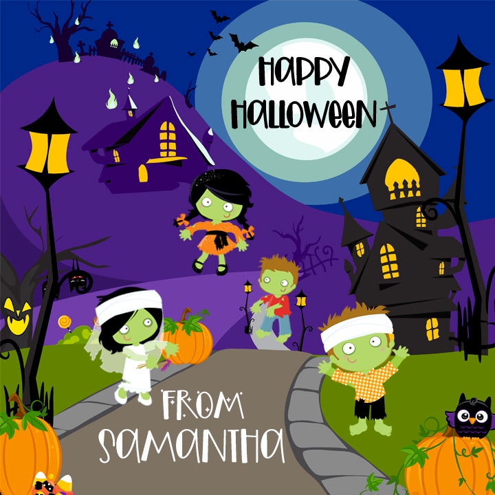 Zombie Party Personalized Halloween Sticker, Custom Halloween Stickers, Kids Halloween Favor Stickers, Halloween Stickers for School