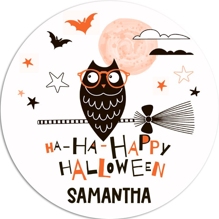 Spooky Owl Personalized Halloween Sticker, Custom Halloween Stickers, Kids Halloween Favor Stickers, Cute Halloween Stickers for School