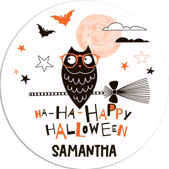 Spooky Owl Personalized Halloween Sticker, Custom Halloween Stickers, Kids Halloween Favor Stickers, Cute Halloween Stickers for School