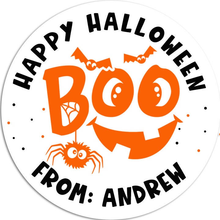 Boo Personalized Halloween Sticker, Custom Halloween Stickers, Kids Halloween Favor Stickers, Cute Halloween Stickers for School