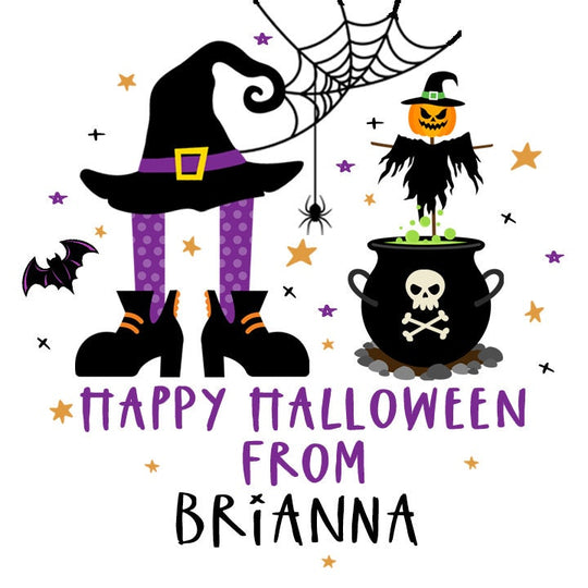Witch Feet Personalized Halloween Sticker, Custom Halloween Stickers, Kids Halloween Favor Stickers, Cute Halloween Stickers for School