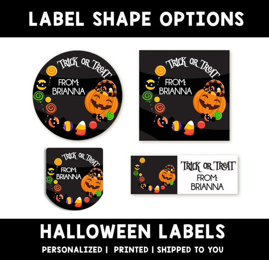 Trick or Treat Personalized Halloween Sticker, Custom Halloween Stickers, Kids Halloween Favor Stickers, Cute Halloween Stickers for School