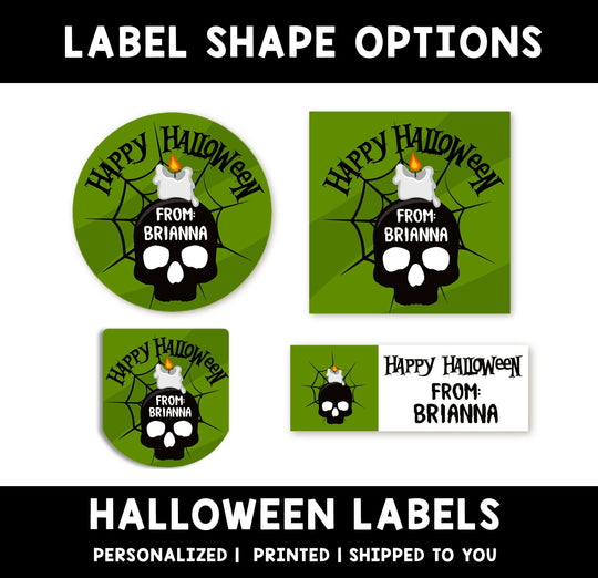 Skull Candle Personalized Halloween Sticker, Custom Halloween Stickers, Kids Halloween Favor Stickers, Cute Halloween Stickers for School