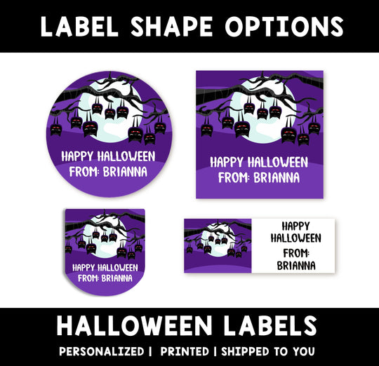 Bats on a Branch Personalized Halloween Sticker, Custom Halloween Stickers, Kids Halloween Favor Stickers, Halloween Stickers for School