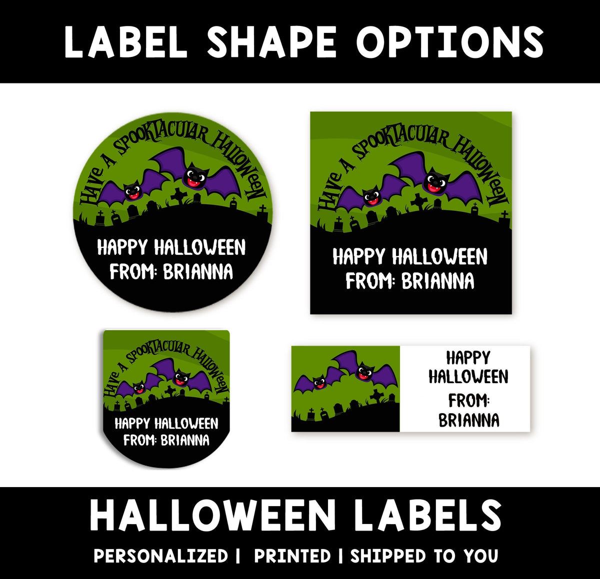 Bats Personalized Halloween Sticker, Custom Halloween Stickers, Kids Halloween Favor Stickers, Cute Halloween Stickers for School