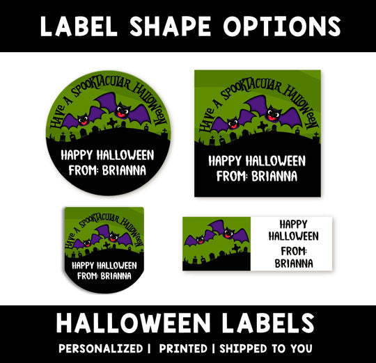 Bats Personalized Halloween Sticker, Custom Halloween Stickers, Kids Halloween Favor Stickers, Cute Halloween Stickers for School