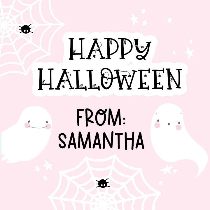 Hey Boo Pink Ghost Personalized Halloween Sticker, Custom Halloween Stickers, Kids Halloween Favor Stickers, Halloween Stickers for School