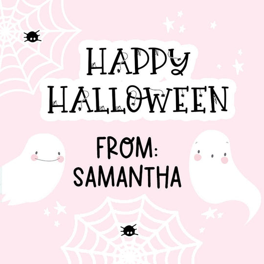 Hey Boo Pink Ghost Personalized Halloween Sticker, Custom Halloween Stickers, Kids Halloween Favor Stickers, Halloween Stickers for School