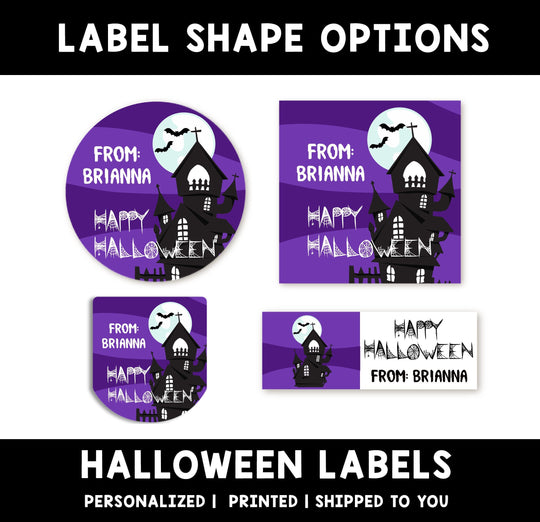 Spooky Haunted House Personalized Halloween Sticker, Custom Halloween Stickers, Kids Halloween Favor Stickers, Halloween Stickers for School