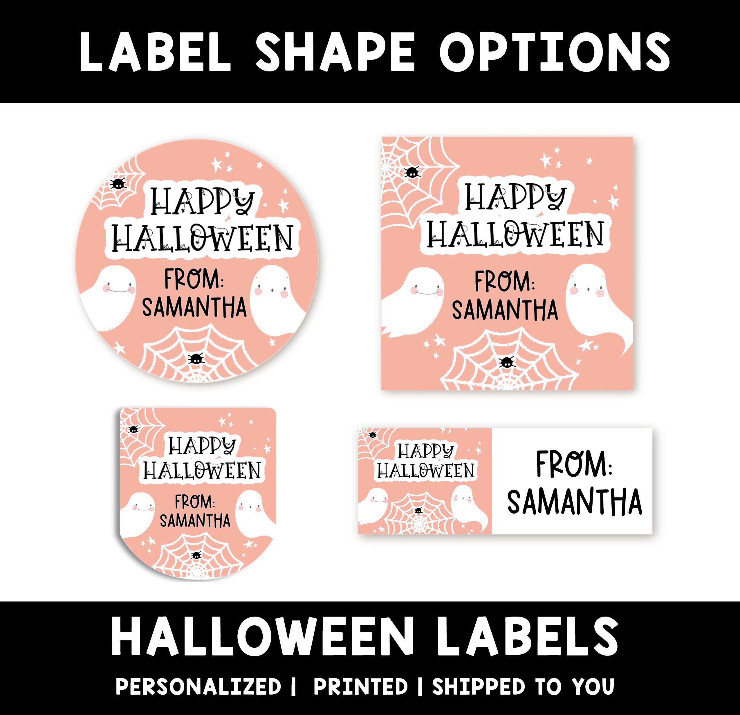Hey Boo Orange Ghost Personalized Halloween Sticker, Custom Halloween Stickers, Kids Halloween Favor Stickers, Halloween Stickers for School