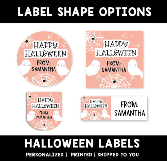 Hey Boo Orange Ghost Personalized Halloween Sticker, Custom Halloween Stickers, Kids Halloween Favor Stickers, Halloween Stickers for School