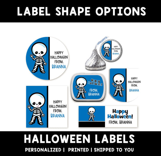 Skeleton Personalized Halloween Stickers, Custom Halloween Stickers, Kids Halloween Favor Stickers, Cute Halloween Stickers for School