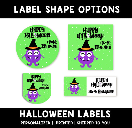 Purple Monster Personalized Halloween Sticker, Custom Halloween Stickers, Kids Halloween Favor Stickers, Cute Halloween Stickers for School