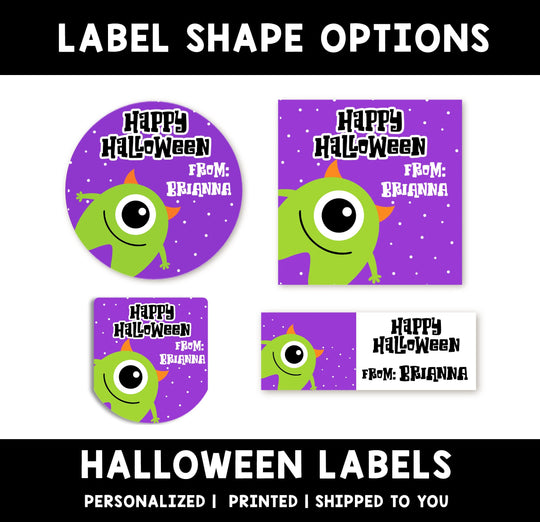 Green Monster Personalized Halloween Sticker, Custom Halloween Stickers, Kids Halloween Favor Stickers, Cute Halloween Stickers for School