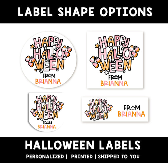 Candy Corn Pink Personalized Halloween Sticker, Custom Halloween Stickers, Kids Halloween Favor Stickers, Halloween Stickers for School