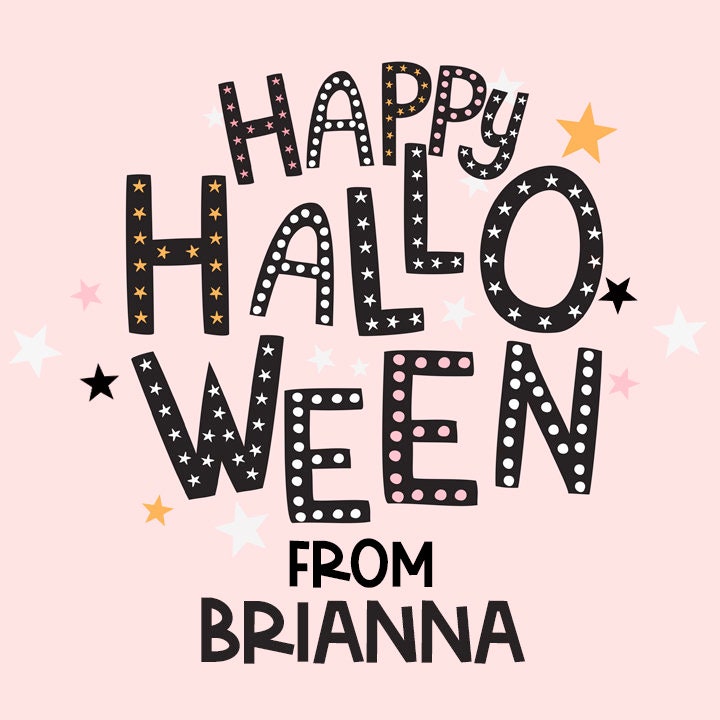 Halloween Pink Personalized Halloween Sticker, Custom Halloween Stickers, Kids Halloween Favor Stickers, Halloween Stickers for School