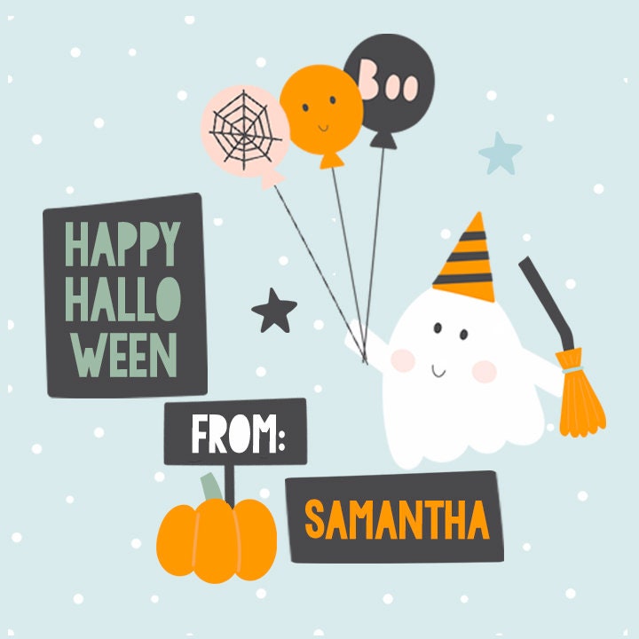 Trick or Treat Personalized Halloween Sticker, Custom Boo Halloween Stickers, Kids Halloween Favor Stickers, Halloween Stickers for School