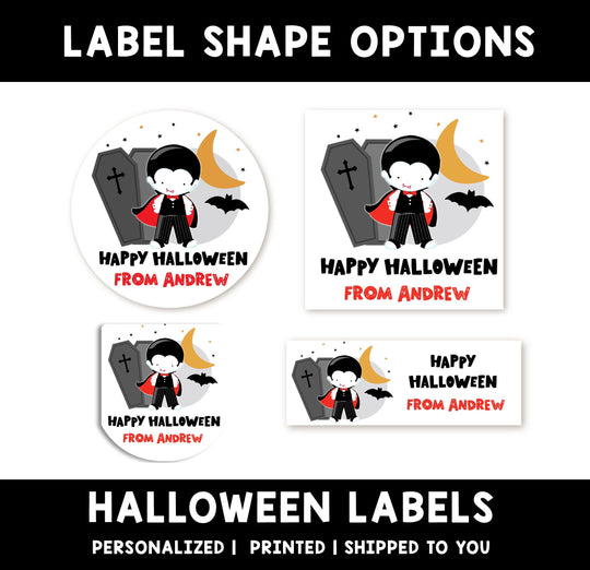 Dracula Personalized Halloween Sticker, Custom Halloween Stickers, Kids Halloween Favor Stickers, Halloween Stickers for School