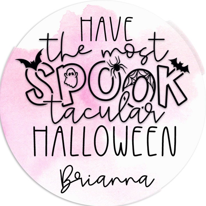 Pink Spooktacular Personalized Halloween Sticker, Custom Halloween Stickers, Kids Halloween Favor Stickers, Halloween Stickers for School
