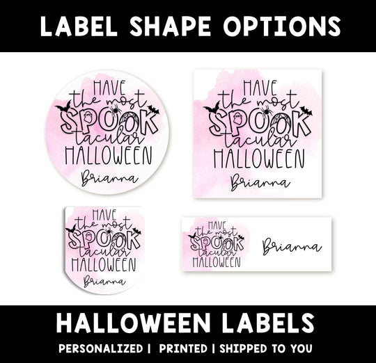 Pink Spooktacular Personalized Halloween Sticker, Custom Halloween Stickers, Kids Halloween Favor Stickers, Halloween Stickers for School
