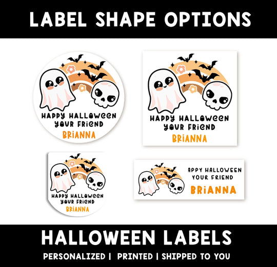 Ghost & Skull Personalized Halloween Sticker, Custom Halloween Stickers, Kids Halloween Favor Stickers, Halloween Stickers for School