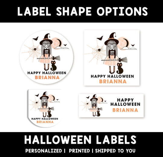 Spooky Witch Personalized Halloween Sticker, Custom Halloween Stickers, Kids Halloween Favor Stickers, Cute Halloween Stickers for School