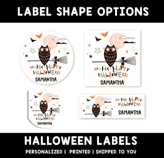 Spooky Owl Personalized Halloween Sticker, Custom Halloween Stickers, Kids Halloween Favor Stickers, Cute Halloween Stickers for School