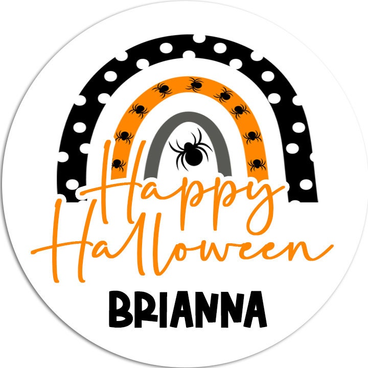 Rainbow Spider Personalized Halloween Sticker, Custom Halloween Stickers, Kids Halloween Favor Stickers, Cute Halloween Stickers for School