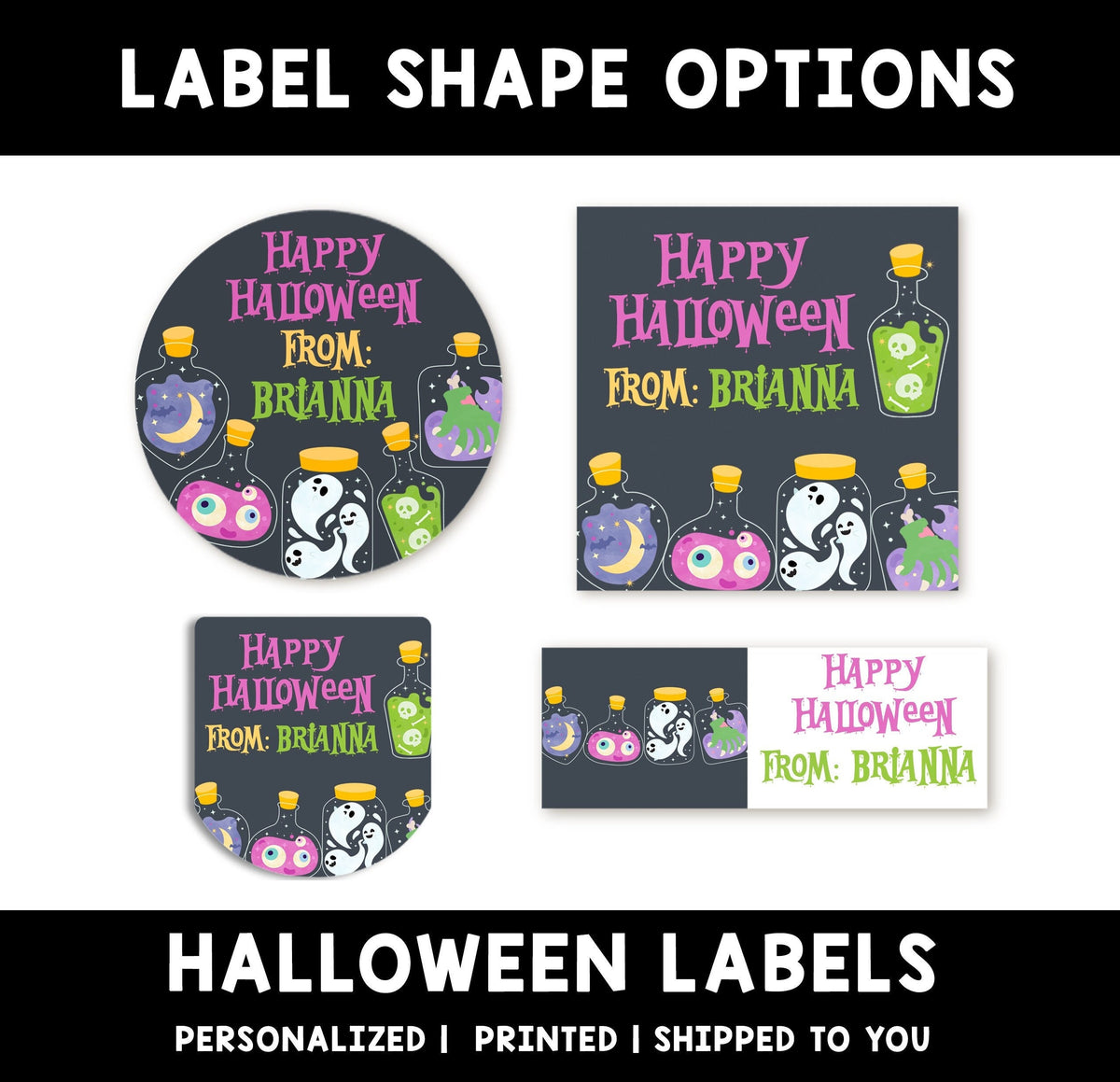 SPOOKY Potions Personalized Halloween Sticker, Custom Halloween Stickers, Kids Halloween Favor Stickers, Cute Halloween Stickers for School