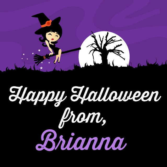 Trendy Witch Personalized Halloween Sticker, Custom Halloween Stickers, Kids Halloween Favor Stickers, Cute Halloween Stickers for School