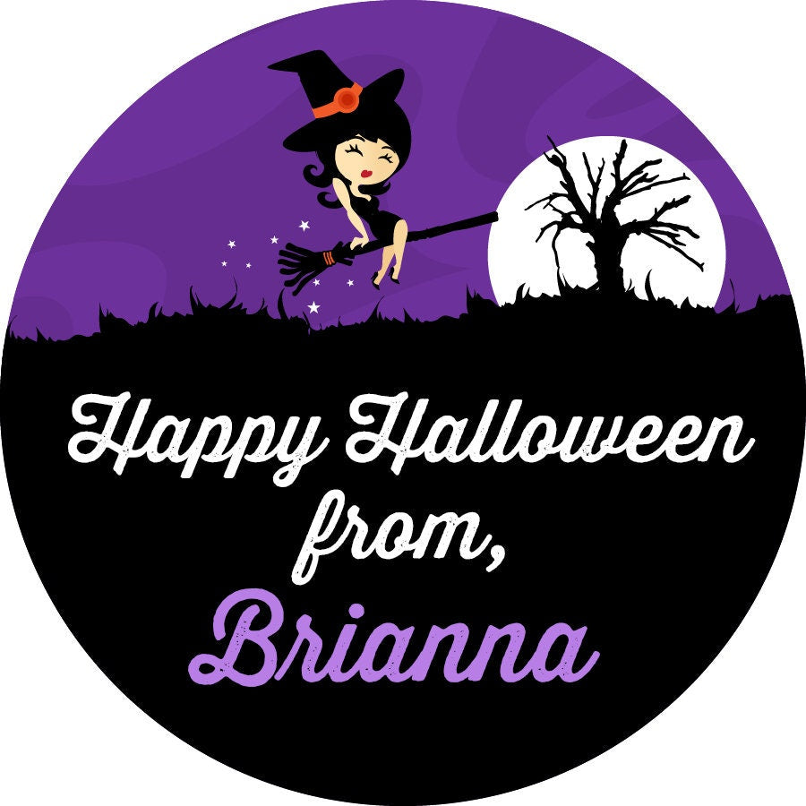 Trendy Witch Personalized Halloween Sticker, Custom Halloween Stickers, Kids Halloween Favor Stickers, Cute Halloween Stickers for School