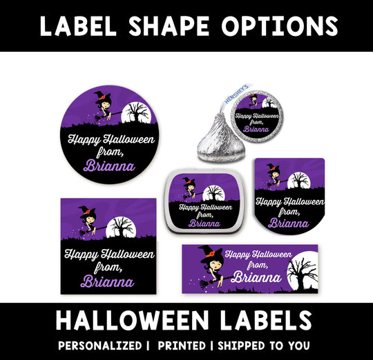Trendy Witch Personalized Halloween Sticker, Custom Halloween Stickers, Kids Halloween Favor Stickers, Cute Halloween Stickers for School