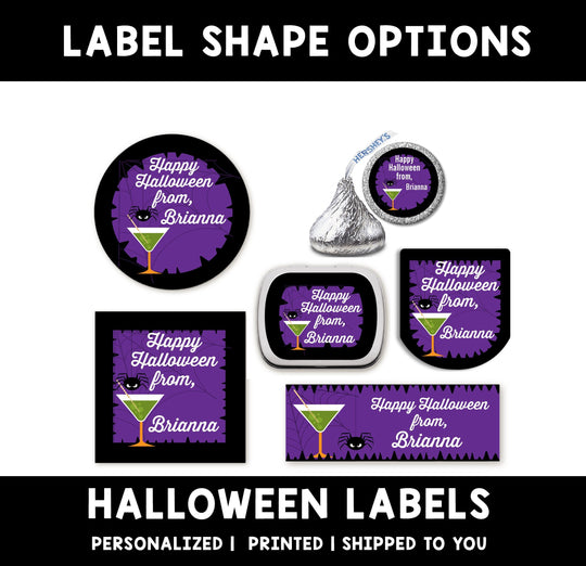 Funky Martini Personalized Halloween Sticker, Custom Halloween Stickers, Kids Halloween Favor Stickers, Cute Halloween Stickers for School