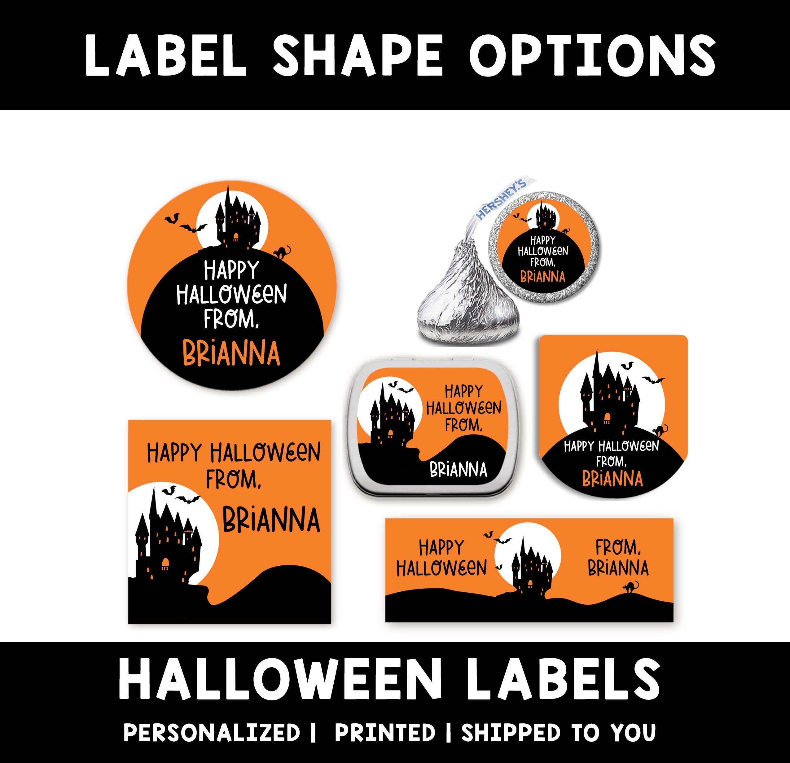 Haunted House Personalized Halloween Sticker, Custom Halloween Stickers, Kids Halloween Favor Stickers, Cute Halloween Stickers for School