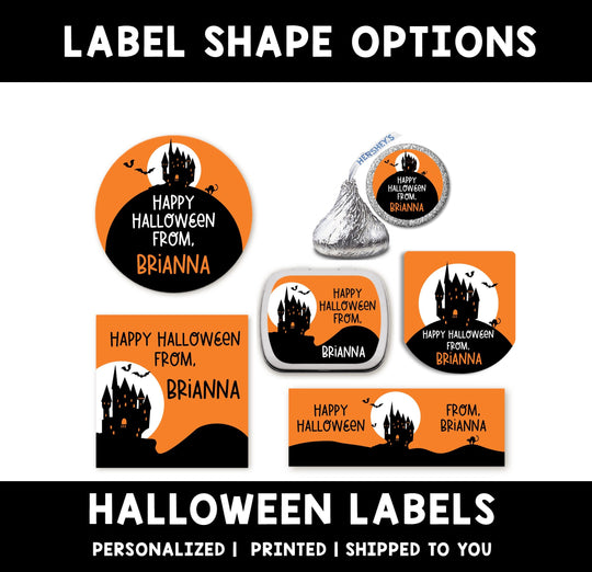 Haunted House Personalized Halloween Sticker, Custom Halloween Stickers, Kids Halloween Favor Stickers, Cute Halloween Stickers for School