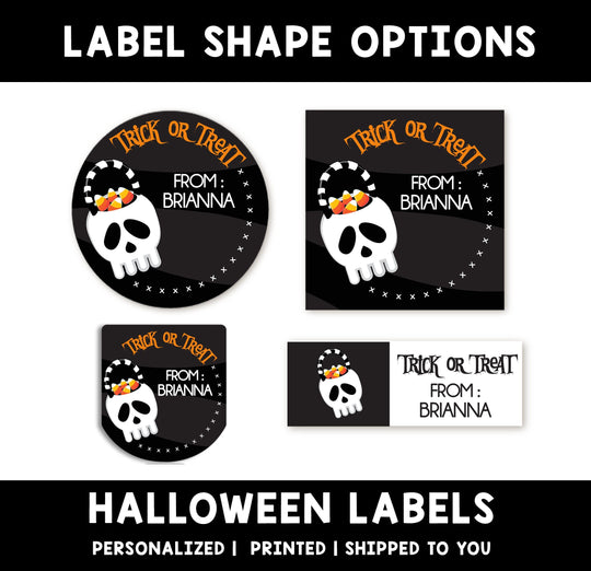 Skull Candy Personalized Halloween Sticker, Custom Halloween Stickers, Kids Halloween Favor Stickers, Cute Halloween Stickers for School