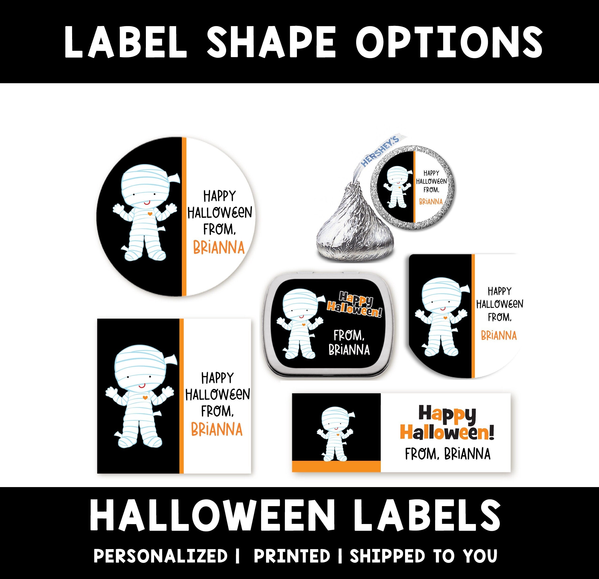 Mummy Personalized Halloween Stickers, Custom Halloween Stickers, Kids Halloween Favor Stickers, Cute Halloween Stickers for School