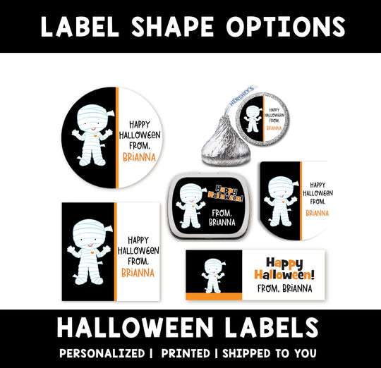 Mummy Personalized Halloween Stickers, Custom Halloween Stickers, Kids Halloween Favor Stickers, Cute Halloween Stickers for School