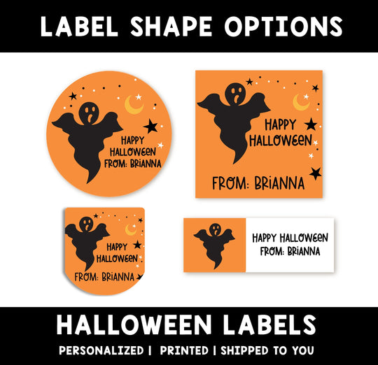 Spooky Ghost Personalized Halloween Sticker, Custom Halloween Stickers, Kids Halloween Favor Stickers, Halloween Stickers for School