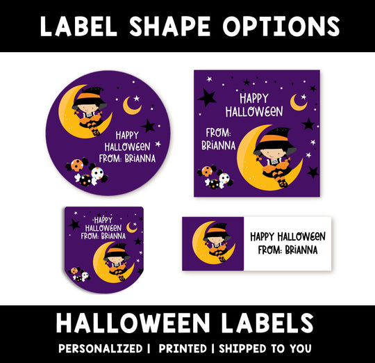 Witch Personalized Halloween Sticker, Custom Halloween Stickers, Kids Halloween Favor Stickers, Halloween Stickers for School