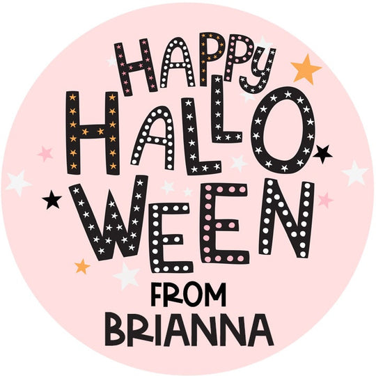 Halloween Pink Personalized Halloween Sticker, Custom Halloween Stickers, Kids Halloween Favor Stickers, Halloween Stickers for School