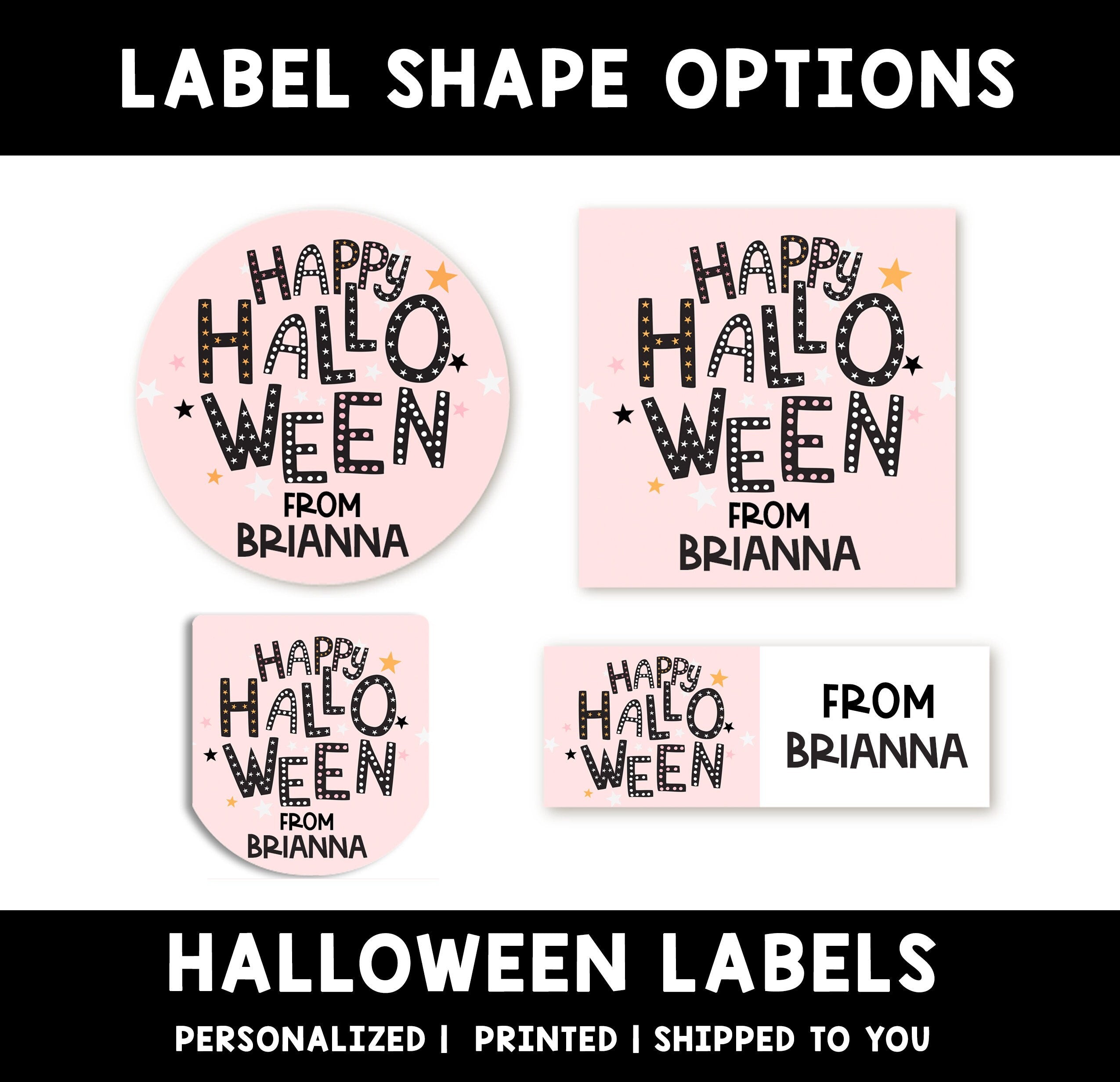 Halloween Pink Personalized Halloween Sticker, Custom Halloween Stickers, Kids Halloween Favor Stickers, Halloween Stickers for School