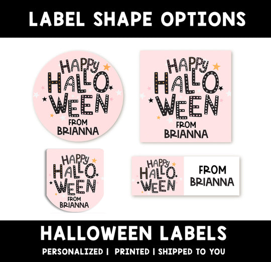 Halloween Pink Personalized Halloween Sticker, Custom Halloween Stickers, Kids Halloween Favor Stickers, Halloween Stickers for School