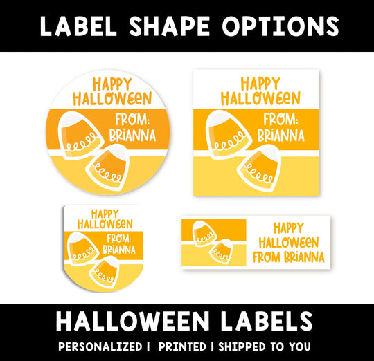 Candy Corn Personalized Halloween Sticker, Custom Halloween Stickers, Kids Halloween Favor Stickers, Halloween Stickers for School