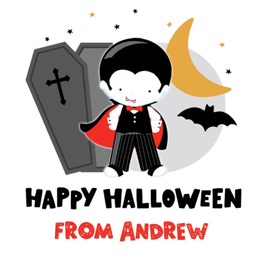 Dracula Personalized Halloween Sticker, Custom Halloween Stickers, Kids Halloween Favor Stickers, Halloween Stickers for School