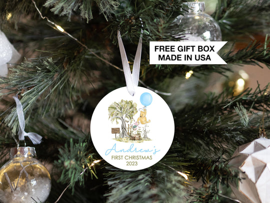 Winnie-The-Pooh Baby's 1st Christmas Ornament| Baby First Christmas | Personalized Baby Christmas Ornament