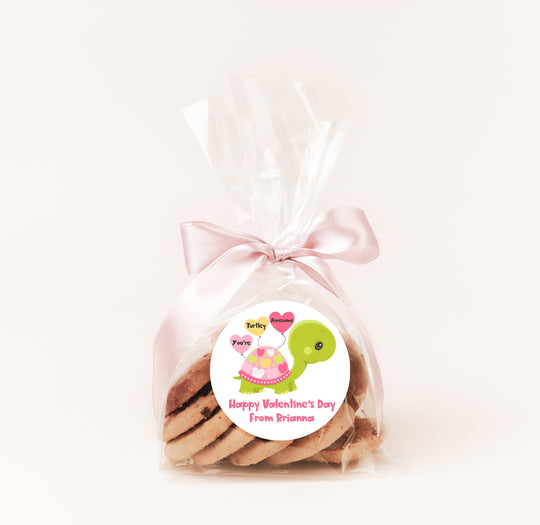 You're Turtley Awesome Pink Valentines Day Stickers - Personalized  Valentine Round Sticker Labels - Classroom Valentines for School