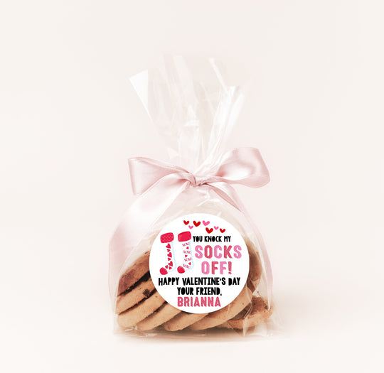 You Knock My Socks Off Valentines Day Stickers - Personalized  Valentine Round Sticker Labels - Classroom Valentines for School