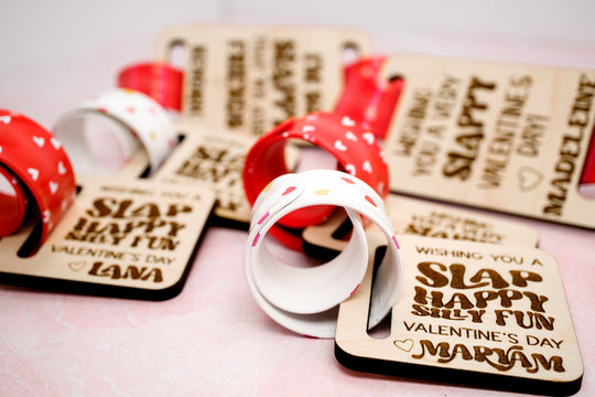 Personalized Class Valentine Slap Bracelet Cards | Candy Free Favors for Classroom Valentine's Day Party